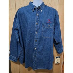 Lee Denim Collection 100% Cotton Blue Button-Up Shirt XL With 4-Shift Team Logo